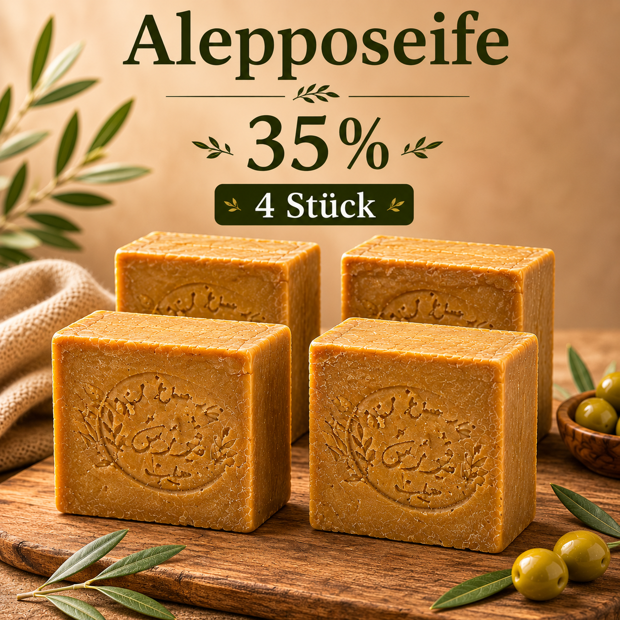 Aleppo Seife mit 35 % Lorbeeröl im 4er Sparpaket