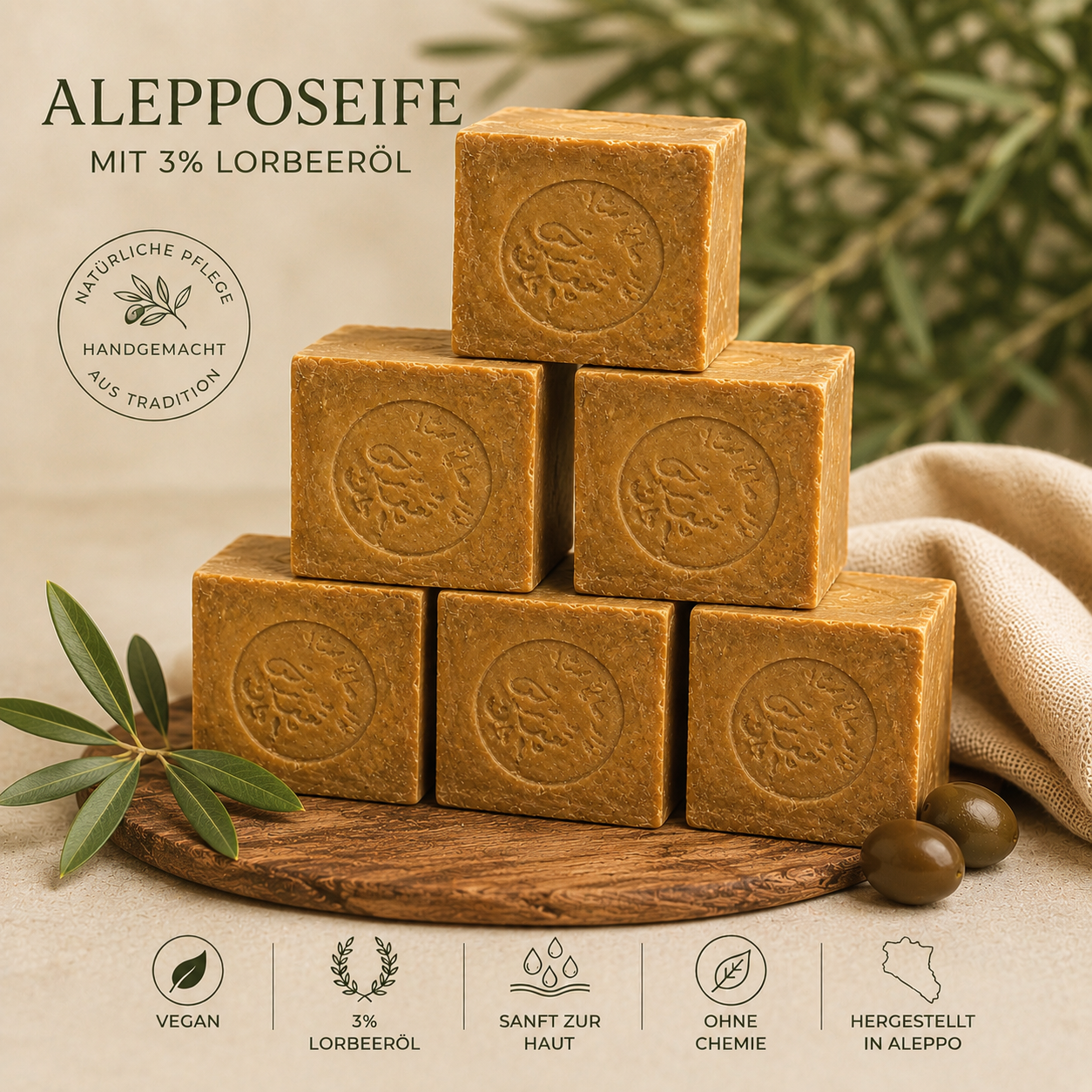 Aleppo Seife - mit 3% Lorbeeröl 6er Sparpaket🌿 Traditionelle Pflege